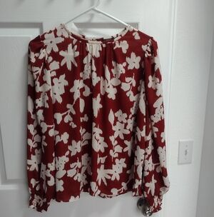 Ann Taylor Factory Dark Red and Cream Blouse
